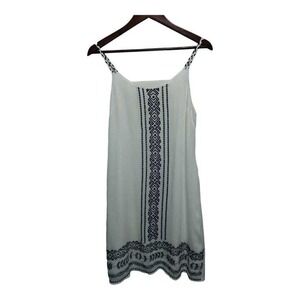 Beautiful blue‎ & white embroidered dress by Skies Are Blue.  Size Medium